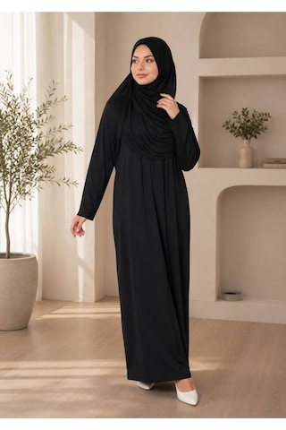 Öners Tek Parça Boydan Namaz Elbisesi Siyah Siyah