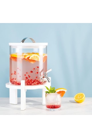 5 Litre Cam Içecek Sebili - Musluk Kapaklı Ve Bambu Standlı Sıcak Ve Soğuk Içecekler Için Su Sebili