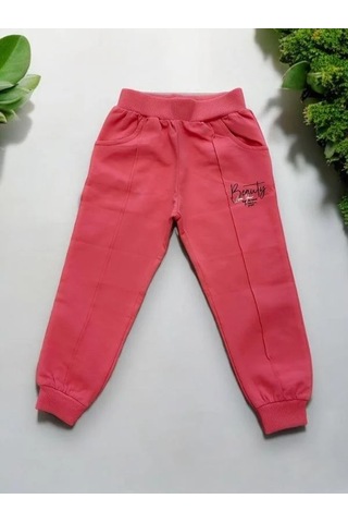 Kız Çocuk Pamuklu Beli Paçası Lastikli Eşofman Alt-15145 Pembe