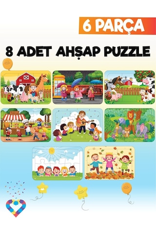 6 Parçalı Montessori Ahşap Puzzle Seti 2 3 Yaş Eğitsel Oyun