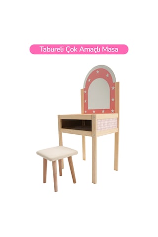 Ahşap Çocuklar İçin Makyaj Masası Ve Taburesi