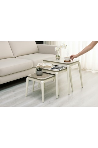 Msy Home Roma 3 Lü Pratik İç İçe Geçen Zigon,yan,orta Sehpa Mdf Modern Sehpa Takımı Bej