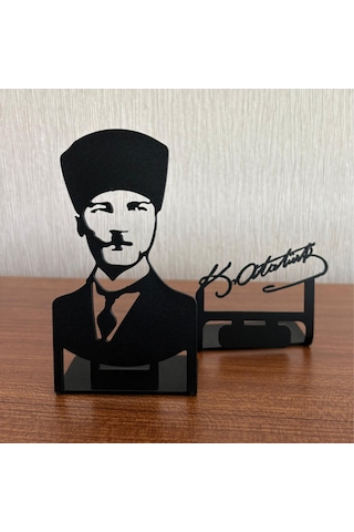 Atatürk Silüet & İmza Metal Masa Dekoru Kişiye Özel Yazı Seçene