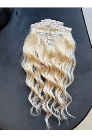 Kadınca Peruk Wavy %100 İnsan Saçı Platin 150 Gr 7 Parça Set Platin