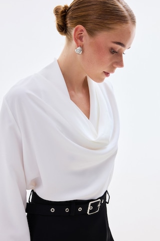 Sateen Degaje Yaka Bluz - Ekru-136736 Ekru