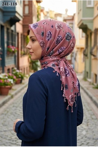 Dolce Cotton Desenli Sökme Boncuklu Eşarp 241-118 Çok Renkli