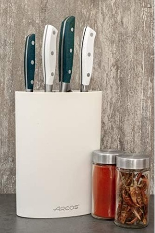 Arcos Oval Bıçak Koruyucu 20 Cm&apos E Kadar. Termoplastik Kauçuktan Üretilmiş Modern Tasarım Bıçak Bloğu. 220x160x65 Mm. Beyaz Renk Acı Kahverengi