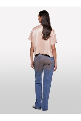 Sisley %100 Viskoz Etek Ucu Ribanalı Yırtmaçlı Geniş Yaka Saten Bluz Kadın Sütlü Kahve Bluz - 325p52bzlq075