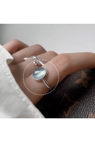 925ayar Gümüş Mavi Kristal Taşlı Minimalist Ayarlanabilir Yüzük