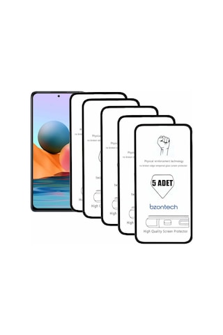 Bzontech Xiaomi Redmi Note 10 Pro İle Uyumlu Ekran Koruyucu Tam Kaplayan 5li Set