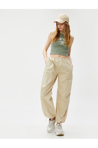 Koton Crop Atlet Baskılı Fitilli Bisiklet Yaka Haki 3sal30121ık 3SAL30121IK856