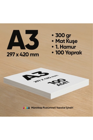 İnformal Baskı Kağıdı Premium Kalite A3 300 Gr Mat Kuşe 100 Adet