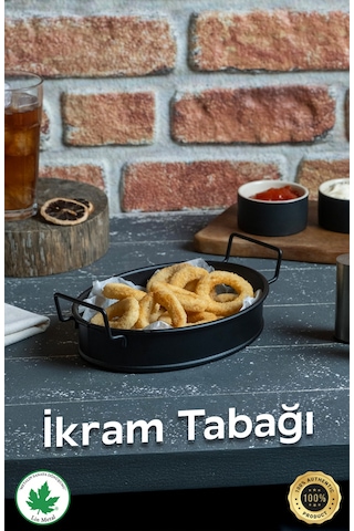 Azalea İkram Tabağı / Tepsisi Tel Kulplu Siyah