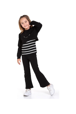 Kız Çocuk 3'lü Takım Pantolon+bluz+t-shirt 12125 Siyah