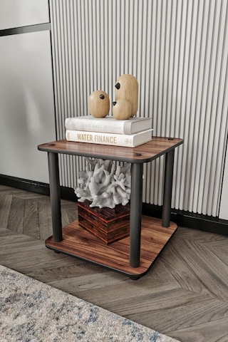 2 Katlı Dekoratif Kare Kitaplık Ceviz Ceviz