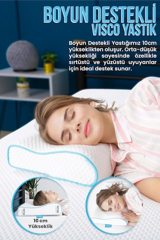 Viscofoam Küçük Boyun Destekli Ortopedik Yastık Visco Yastık 46x30x10-8cm