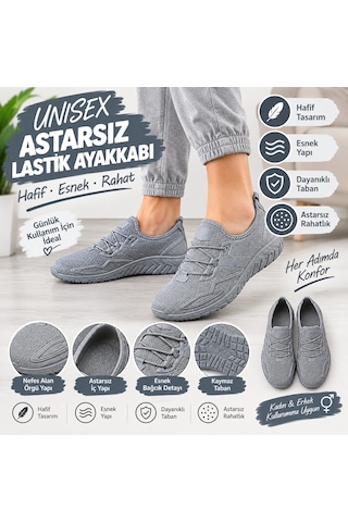 Astarsız Lastik Ayakkabı Hafif Esnek Rahat Günlük Ayakkabı Açık Gri