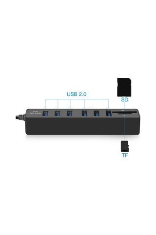 Springsun Usb 2.0 5 Port Hub İle Sd/tf Kart Okuyucu Kombinasyonu, 480 Mbps Hızlı Veri Transferi, Plug & Play, Taşınabilir Siyah Abs Hub