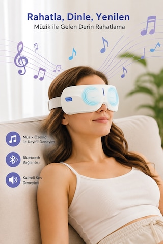 Walke Bluetoothlu Müzik Çalarlı Isıtmalı Akıllı Göz Masaj Cihazı G-02 Beyaz