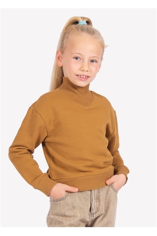 Ozmoz Kız Çocuk Boğazlı Kahverengi Sweatshirt Kahverengi