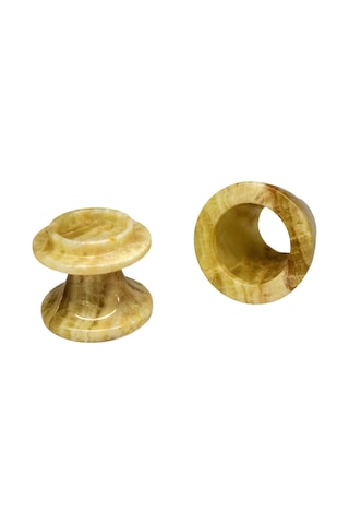 Oniks Taş Geçmeli Mumluk- Dekoratif Doğal Taştan Damarlı Akik D