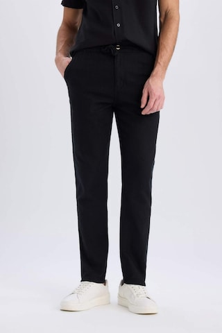 DeFacto %100 Pamuk Keten Görünümlü Pantolon Beli Lastikli Slim Fit Dar Kesim Cepli Düz Paça D2671AX25SMBK81