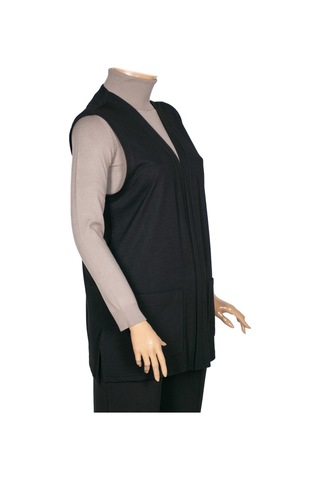 Hesna Kadın Buğra Cepli Düğmesiz Siyah Yelek Siyah