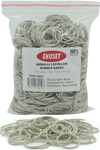 Ekoset Beyaz Paket Ambalaj Toka Para Lastiği 1000 Adet 40Mm