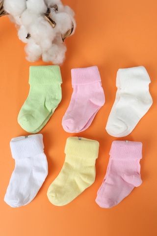%100 Pamuklu 6'lı Yenidoğan Bebek Çorap Pembe