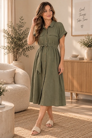 Palena Plnl5860 Doğal Müslin Gömlek Elbise - Yeşil