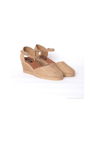 Star Tombis Gerçek Elişi Hasır Rengi Topuğu Açık Keten Espadril Dolgu Topuk Handmade Hasır