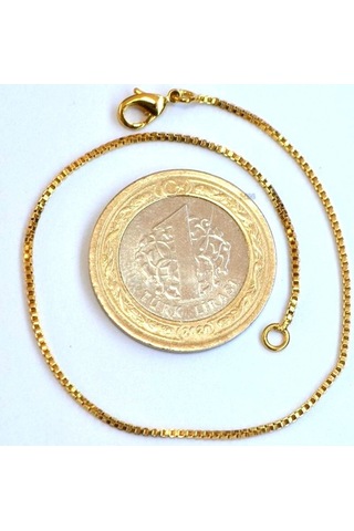 Çok Ince 1 Mm Küp Box Altın Kaplama Zincir Bilekliği 20cm Unisex Bileklik Altın