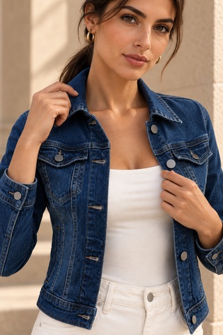 Polo State Kadın Koyu Mavi Yıkamalı Slim Fit Kısa Denim Ceket