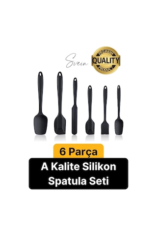 6 Parça Silikon Spatula Fırça Kaşık Bıçak Yemek Hazırlık Pasta Mutfak Seti Yanmaz Yapışmaz Siyah Çok Renkli