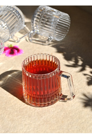 6'lı Kulplu Cam Bardak - Çay Kahve Bardağı Cam Kupa 172 Ml Şeffaf