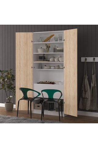 Asra Trend Modern Dolaplı Çalışma Masası MD001 %100 MDF Katlanır Raflı Ofis Yemek Masası Sonoma-Beyaz
