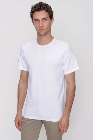 Erkek Beyaz Basic Düz %100 Pamuk Bisiklet Yaka Slim Fit Dar Kesim Kısa Kollu Tişört Beyaz