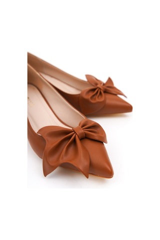 Camila Taba Fiyonklu 4cm Sivri Burun Topuklu Ayakkabı Taba