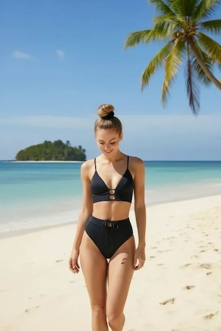 Kadın Siyah Yüksek Bel Toparlayıcı Bikini Takımı