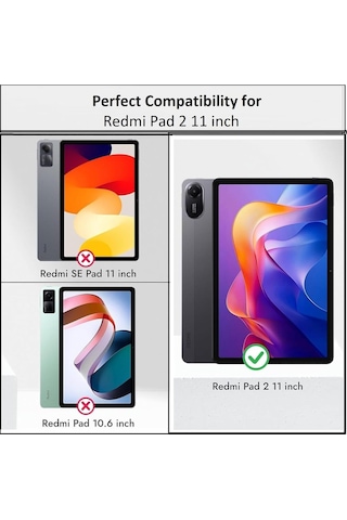 Xiaomi Redmi Pad 2 11 Inç İle Uyumlu 360 Dönebilen Standlı Tablet Kılıfı Kapaklı Kılıf