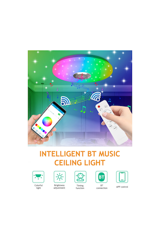 Sade Plafonyer Salon Tavan Lambası Akıllı Uzaktan Kumanda Bt App Kontrol Çok Renkli