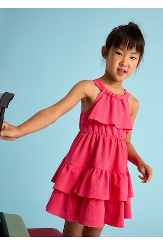 Mayoral 3933 Kız Çocuk Fuşya Fırfırlı Elbise Fuşya
