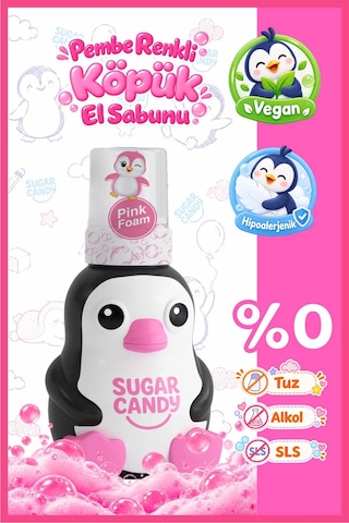 Sugar Candy Çilek Kokulu Doğal Vegan Çocuk Köpük El Sabunu Lumı 350 Ml Paraben İçermeyen Pembe Köpük
