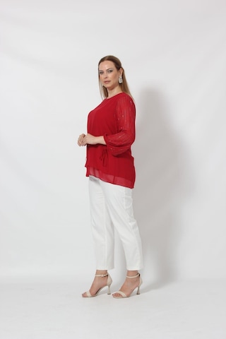 Moda Berray 3243 Kolu Taş Baskılı Şık Bluz Kırmızı 001