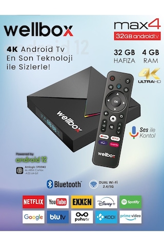 Max4 Android Tv Box Android 12 Sesli Komut 4gb Ram 32gb Hafıza
