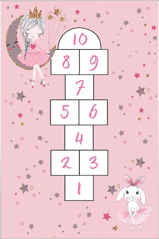 Seksek Çocuk Oyun Halısı Kaymaz Makinede Yıkanabilir Eğitici 1 Pembe - Beyaz