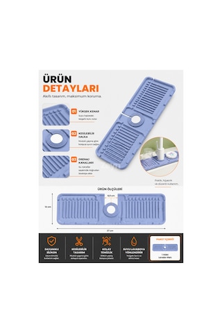 Silikon Lavabo Musluk Altı Matı Drenaj Kanallı Tezgah Koruyucu Ve Düzenleyici Mutfak & Banyo Lavabo Matı Çok Renkli