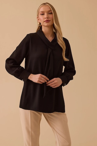 Seçil Kadın Fular Yakalı Krep Bluz 0015 Siyah