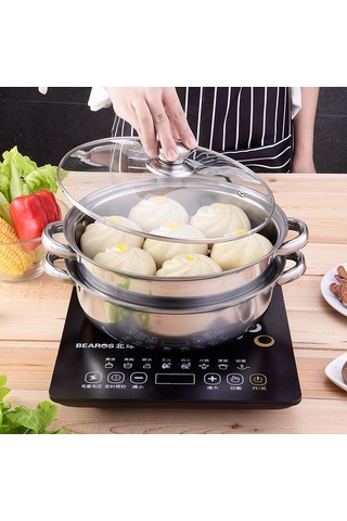 Hangfox 28cm Çift Katlı Paslanmaz Çelik Yemek Tenceresı - Buğulama & Kaynatma Fonksiyonu - Kaliteli Ev Aletı Gri