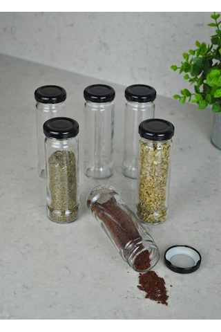 6 Adet 105 Ml Metal Siyah Kapaklı 105 Cc Şeffaf Uzun Cam Kavanoz